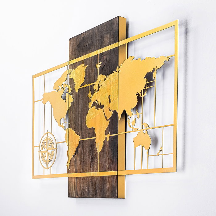 Wallity World Map With Compass - Gold Wallity World Map With Compass - Gold